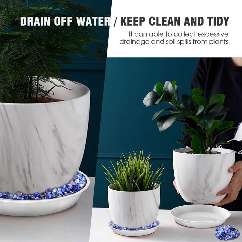 UPMCT 6 Pack Plant Saucer, 4 6 8 10 12 Inch Heavy Duty Plastic Flower Pot Water Catcher Tray Round Drip Pallets for Indoors and Outdoor Planter Container Accessories (10 Inch, White) - Image 3